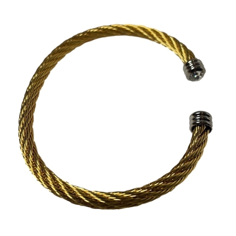 Gold & Silver Tone Open Bangle with Crystals on Each End